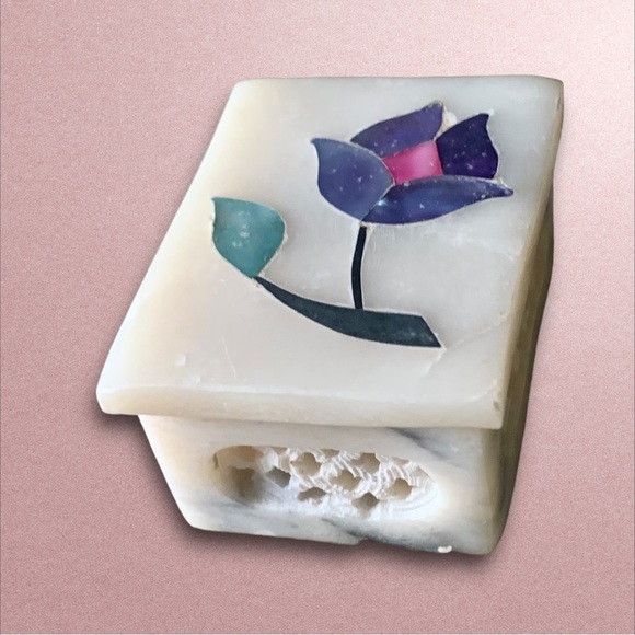 Marble Pietra Dura Trinket Box Floral Inlay Lattice Design - Picture 7 of 16